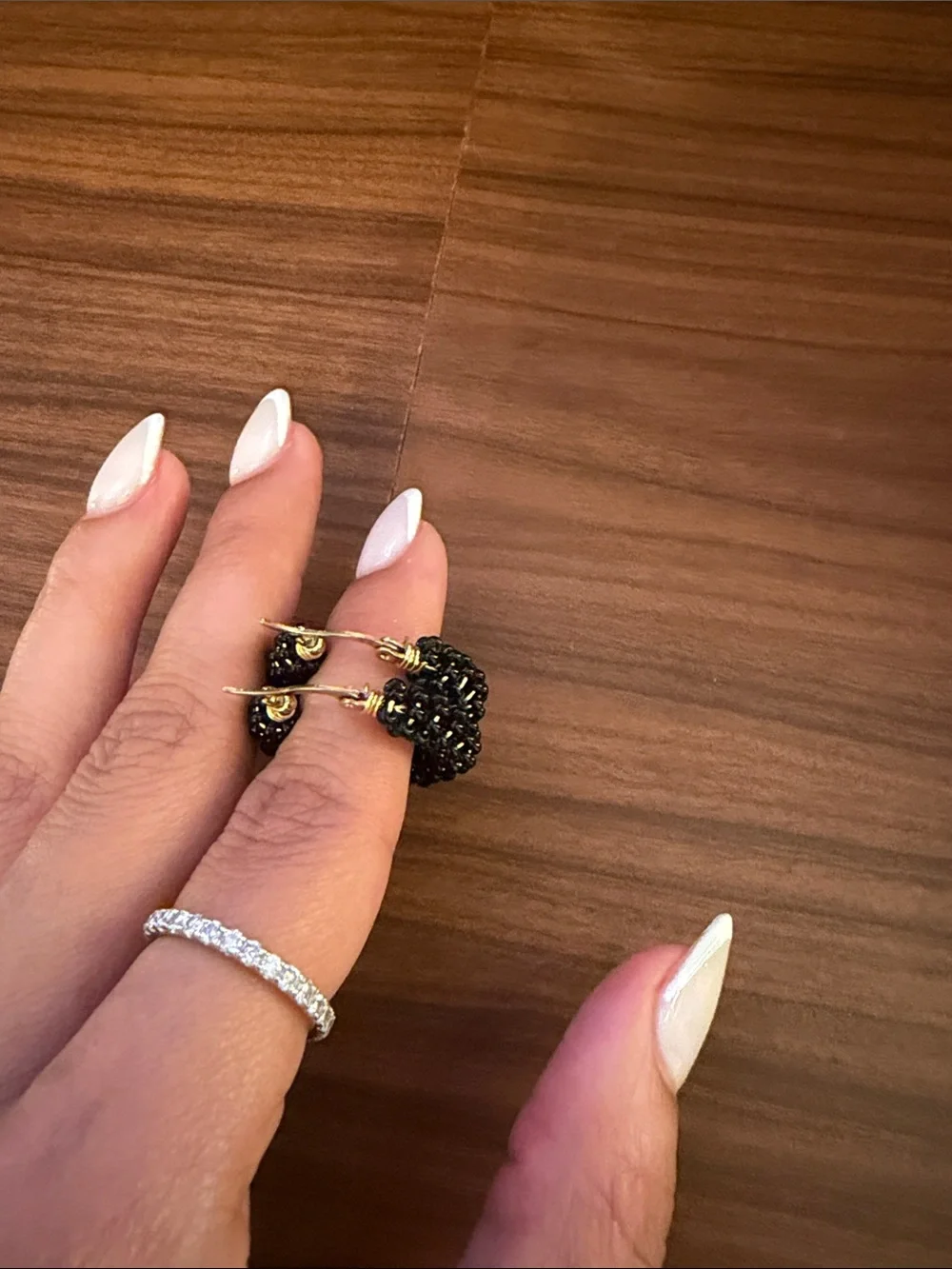 Black Beaded Hoop Earrings - Women Jewelry